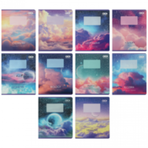 Зошит 36арк. клітинка ПРЕДМЕТКА ZіBі CLOUDS Набір10 штук, 8 предметів