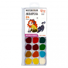 Набір акварельних фарб Cats with a Girl, 24 кол., б/пензлика, ROSA Kids