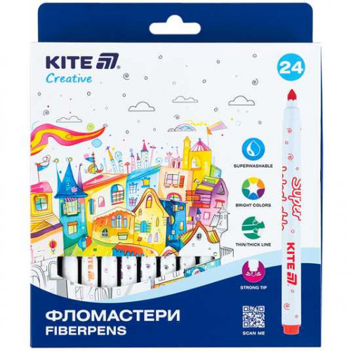 Фломастери, набір 24шт, Kite Creative Superwashable