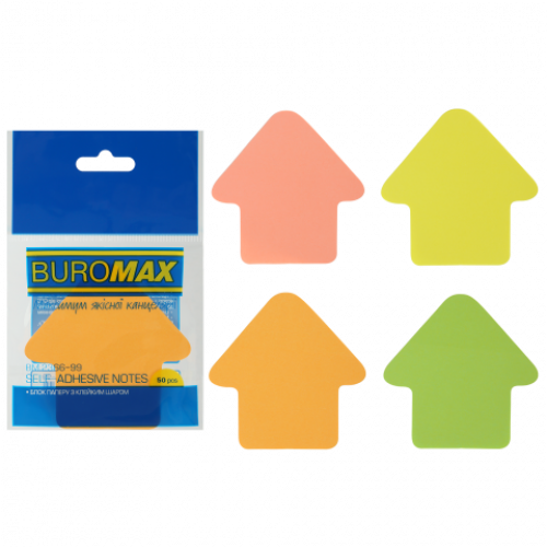 Папір клейкий BUROMAX "Стрілка", 50 арк., асорті, неон