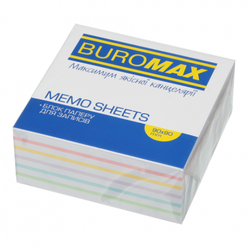 Блок паперу для нотаток BUROMAX ЛЮКС "Веселка" PASTEL, 90х90х40мм, скл