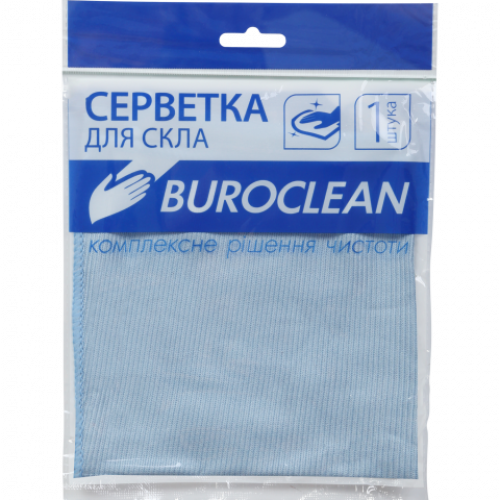 Серветка мікрофібра для скла та дзеркал Buroclean 30х30 (блакитна)