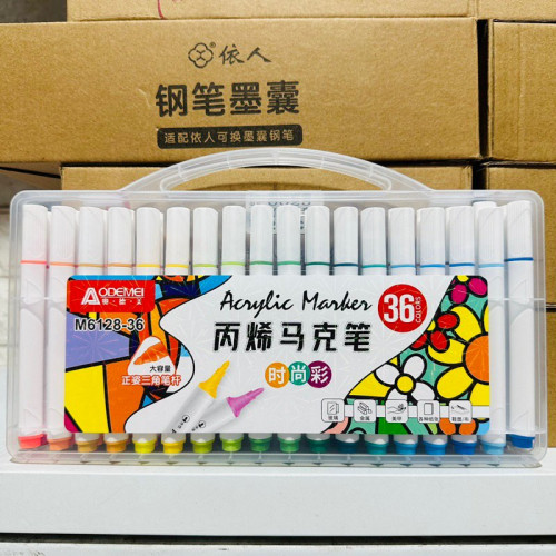 Маркери акрилові набір трикутні  Aodemei 36шт., plastic box