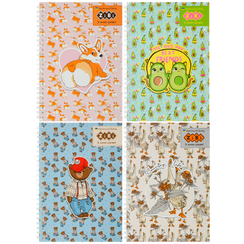 Блокнот А5  64арк. спіраль бічна KIDS Line, інтегральна обкладинка, CUTE kiddy, клітинка, асорті