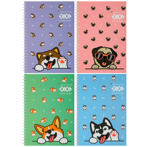 Блокнот А5  64арк. спіраль бічна KIDS Line, інтегральна обкладинка, CUTE pattern, клітинка, асорті