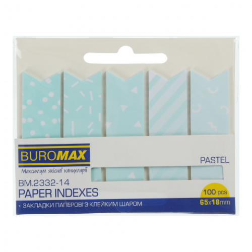 Закладки паперові PASTEL, з клейким шаром, 65x18 мм, 100 арк., блакитні