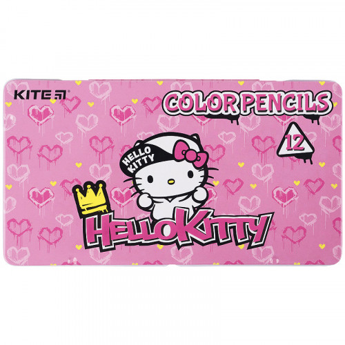 Олівці  12 кол  Kite металева коробка трикутні Hello Kitty