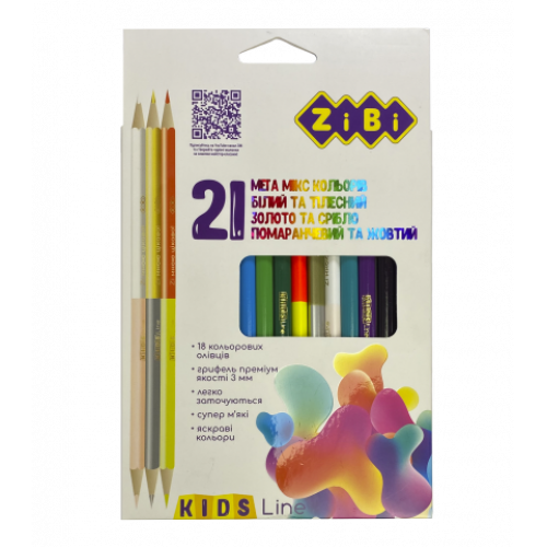 Олівці  21 кол  Zibi KIDS Line (15 стандарт, 3 двостор..), тригранний