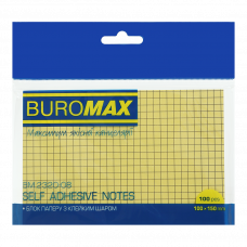 Папір клейкий BUROMAX100*150 мм арк жовтий в клітинку