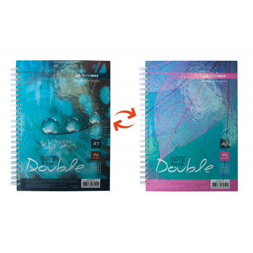 Книга  А5  96арк спіраль тверда обкл Перевертень DOUBLE бірюзова
