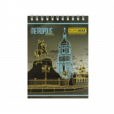 Блокнот А6 48арк спіраль зверху ВUROМAX METROPOLIS, синій