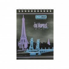 Блокнот А6 48арк. спіраль зверху ВUROМAX METROPOLIS клітинка, картонна обкладинка, фіолетовий