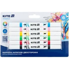 Маркери акрилові двосторонні, 6шт Kite Creative