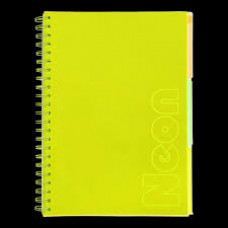 Зошит на пружині NEON, А4 (210x297), 120 арк, клітинка, 3 PVC розділювачі, PVC обкладинка, жовтий