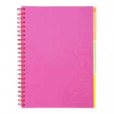 Зошит на пружині NEON, А4 (210x297), 120 арк, клітинка, 3 PVC розділювачі, PVC обкладинка, рожевий