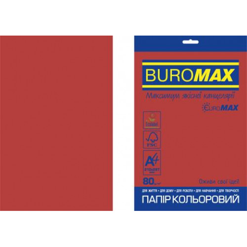 Папір кольоровий Euromax 80г/м2, INTENSIVE, червоний, 20арк.