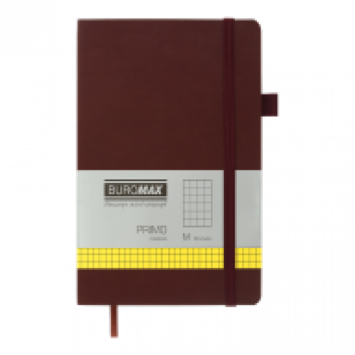 Книга записна Buromax PRIMO 125*195, 96 арк., клітинка, обкл. штучна шкіра, коричневий