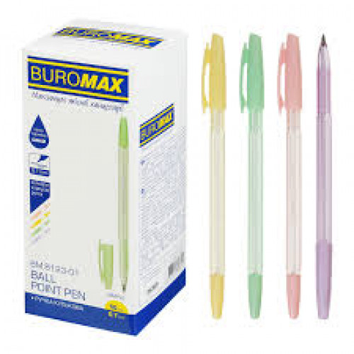 Ручка  BUROMAX  SIMPLE 0,7мм синя, асорті пастельних корпусів