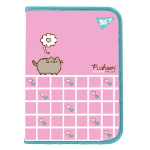 Папка факультативна Yes А4 пласт. на блискавці "Pusheen. Hearts" з внутр. кишенею