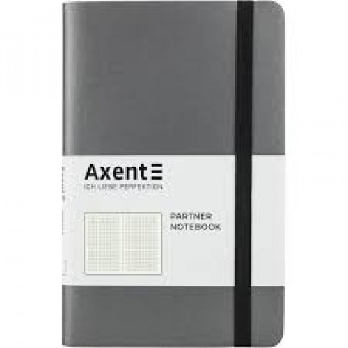 Книга записна Axent Partner, А5, 96арк, кліт, на гумці, з кішенею, ляссе, сіра
