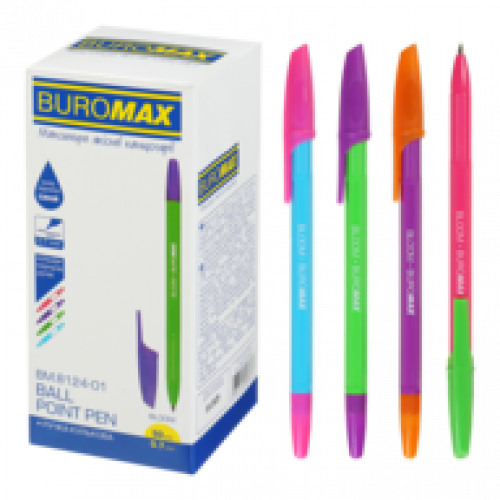 Ручка  BUROMAX  BLOOM 0,7мм синя, асорті корпусів