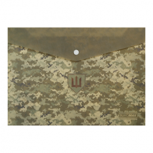 Папка-конверт на кнопці MILITARY, А4, непрозорий матовий, пластик, зелений