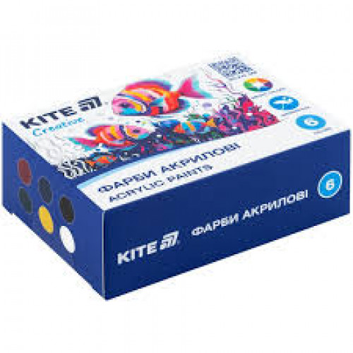 Фарби акрилові, 6 кольорів, 20 мл, Kite Creative