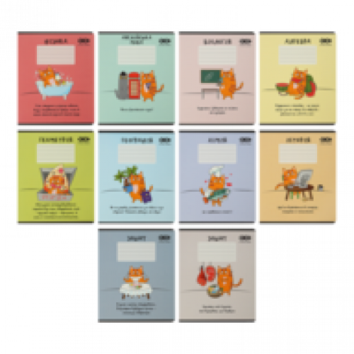 Зошит 36арк. клітинка ПРЕДМЕТКА ZіBі CUTE CAT Набір10 штук, 8 предметів