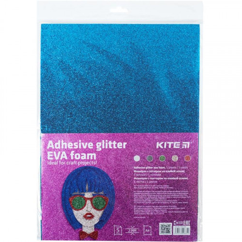 Фоаміран з гліттером на клейкій основі (5арк/5 кол), А4 Kite