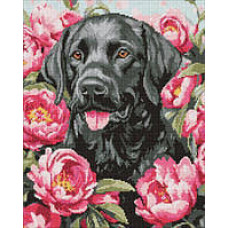 Набір з алмазною мозаїкою "Собака у півоніях" 40х50см
