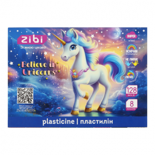 Пластилін ZiBi Kids Line UNICORN  8 кольорів, 128г