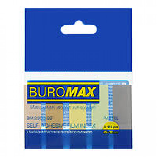 Закладки пласт. з клейким шаром BUROMAX PASTEL 45x12мм, 5х25арк., асорті