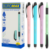 Ручка гелева Buromax "пиши-стирай" ILLUSIA 0,5мм гумовий гріп, синя