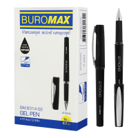 Ручка гелева Buromax STRONG 0.7 мм, з гумовим грипом, Чорна