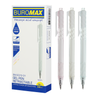 Ручка гелева Buromax автоматична NOVEL 0.5 мм, прозорий корпус, Синя