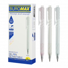 Ручка гелева Buromax автоматична NOVEL 0.5 мм, прозорий корпус, Синя