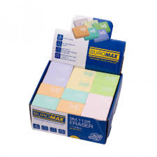 Гумка ВUROМAX прямокутний PASTEL  мікс кольори 29x20x10 мм