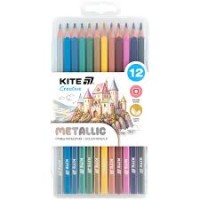 Олівці кольорові у пеналі, 12 шт., Kite Creative, Metallic