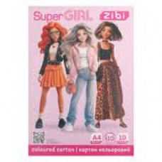 Картон кольоровий SUPER GIRL, А4, 10 кольорів - 10 аркушів, 230 г/м2, KIDS Line