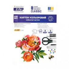 Картон кольоровий двосторонній (целюлозний) CLASSIC, А4, 8 кольорів - 8 аркушів, 215гм2, KIDS Line