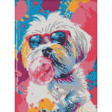 Набір з алмазною мозаїкою "Зухвалий пес у рожевому" 30х40см