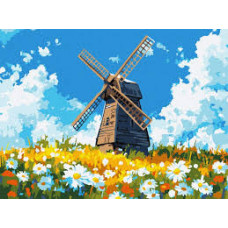 Набір для розпису по номерах "Млин посеред поля" 30x40см