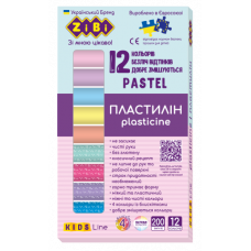 Пластилін Zibi KIDS Line PASTEL 12 кольорів, 200г (8 пастель + 4 глітер)