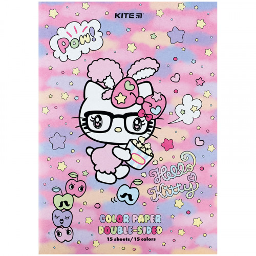 Папір кольор. двостор. (15арк/15кол), А4 Kite Hello Kitty