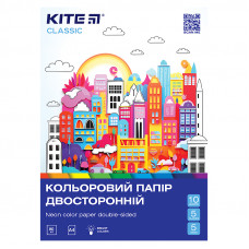 Папір кольор. двостор.(10арк/5 неон+5 звич), А4 Kite Classic