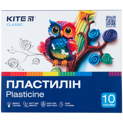 Пластилін Kite Classic 10 кольорів, 200г