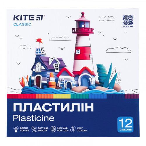 Пластилін Kite Classic 12 кольорів, 240г