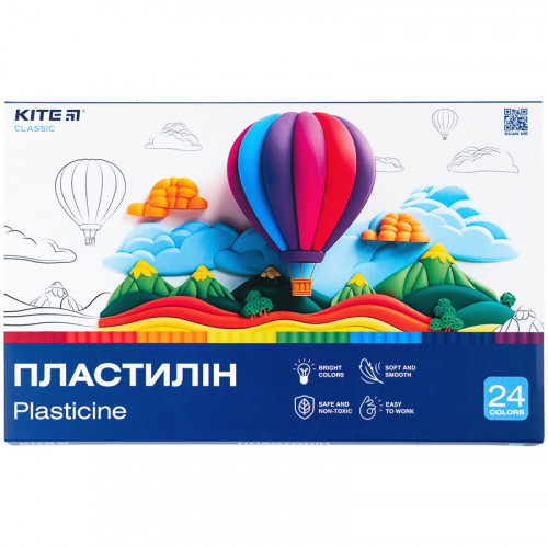 Пластилін Kite Classic 24 кольорів, 480г