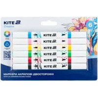 Маркери акрилові двосторонні, 6шт Kite Creative